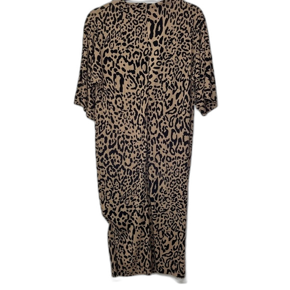 Chico’s Cheetah Print Short Sleeve Zipper Back Slitted Sides Dress Cream Black 0 - Picture 8 of 12